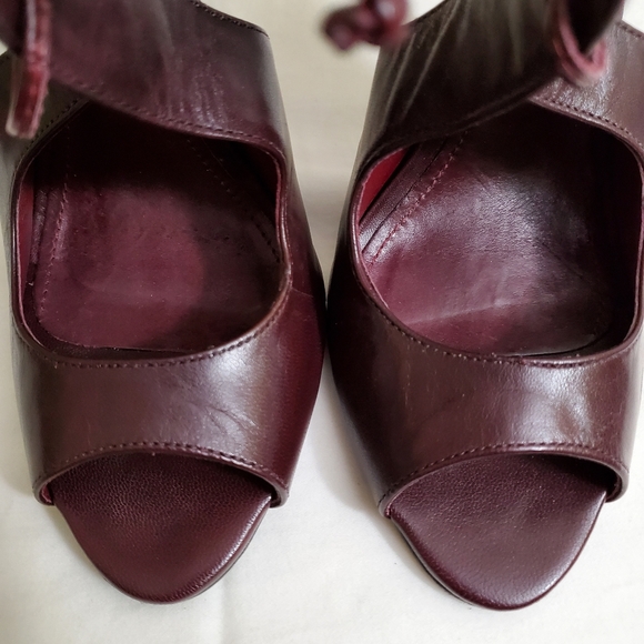 SCHUTZ | Burgundy Open-Toed Lace-up Heels - Picture 4 of 7